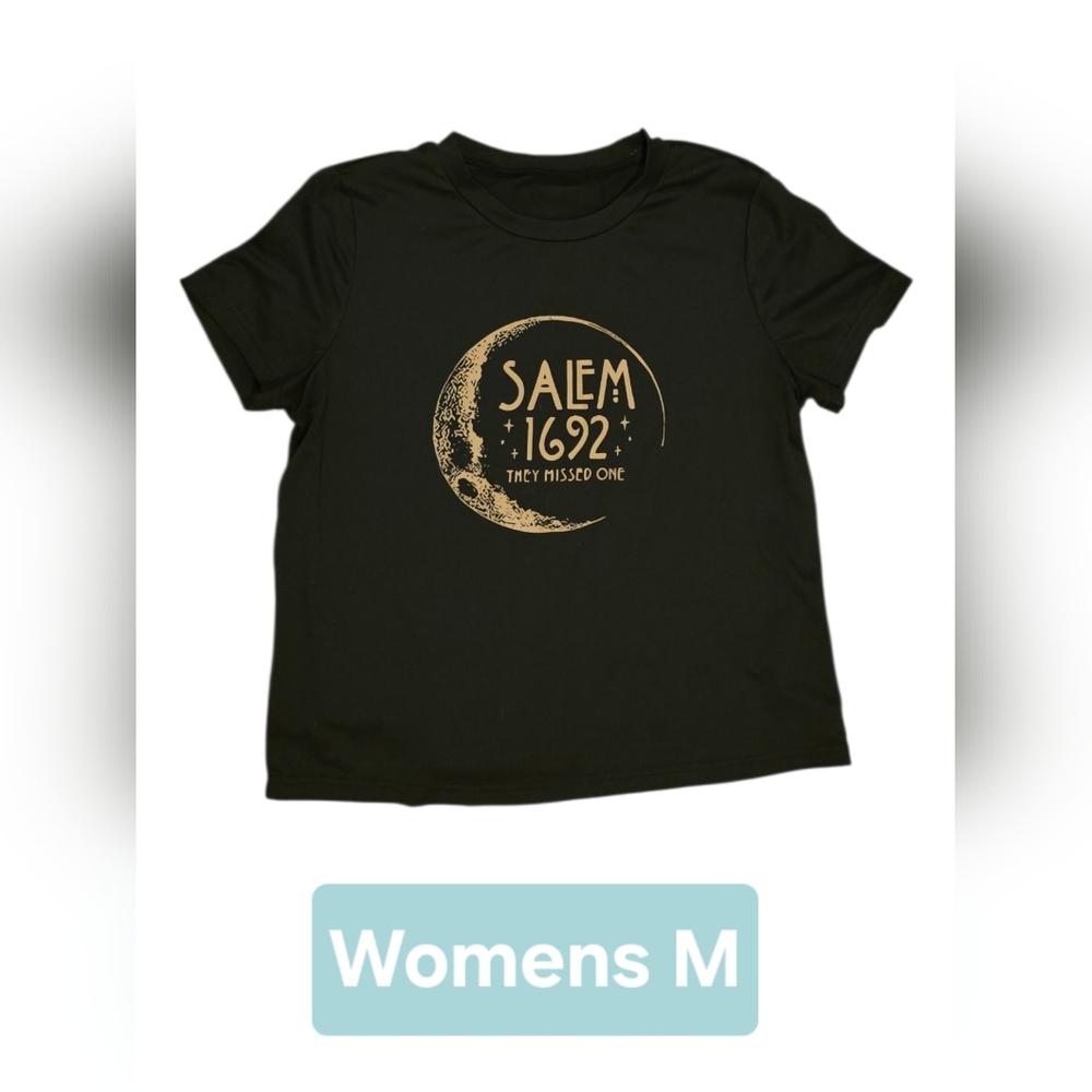 Black Kids Graphic Tee with Gold Salem 1692 Moon Print